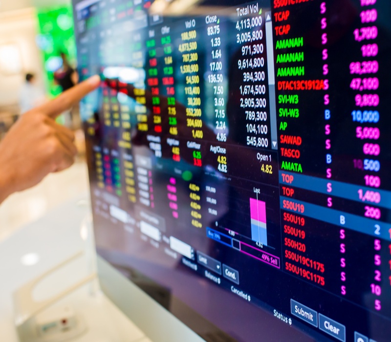 A screen displaying stock market data.