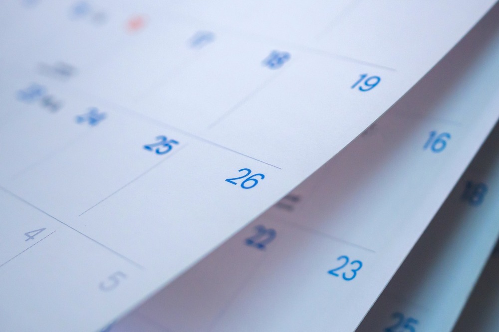 A close-up of a calendar.